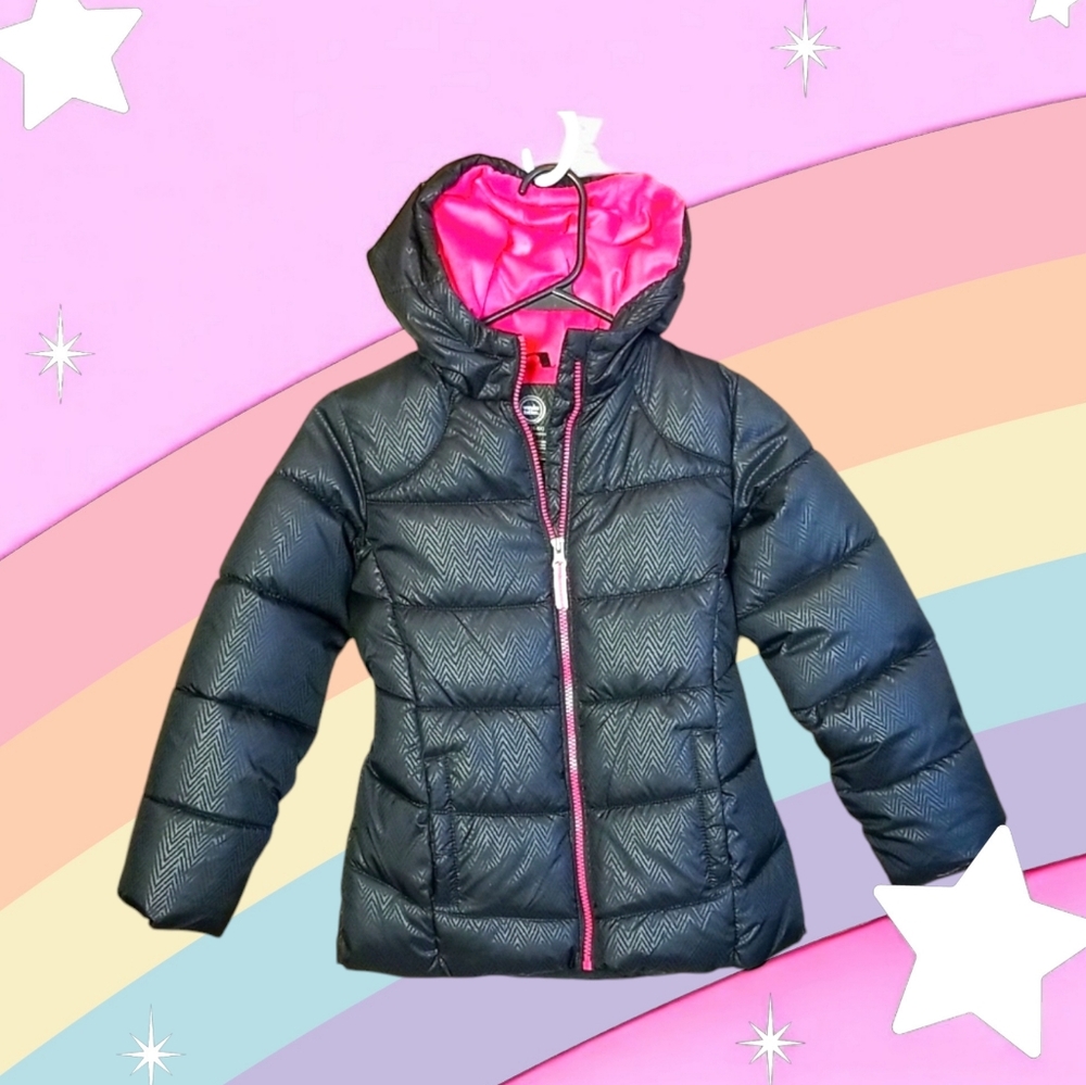 NEW!! Girls Plush Hot Pink & Black Wonder Nation Puffer Jacket S/6-6X. NWOT's